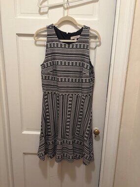 LOFT Black White Fit & Flare Dress Size 12 Sleeveless Work Dress